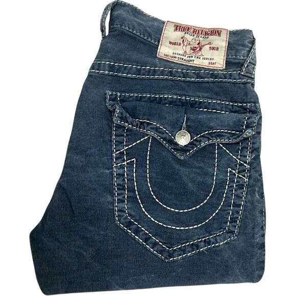 True Religion Y2K Blue Corduroy Acid Wash Straight Jeans - Picture 1 of 6